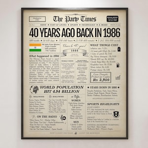 Cartel del 40.º aniversario del periódico India de 1986 / Datos y momentos destacados de 1986 / Edición india
