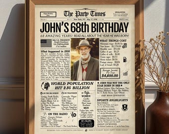 68th Birthday Gift Newspaper Poster | Personalized Back In 1958 Sign | Digital or Printed