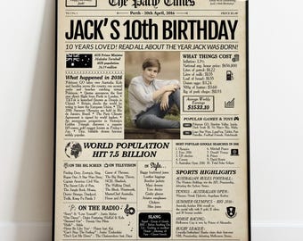 10th Birthday Gift Newspaper AUSTRALIA 2016 | Personalized Gift for Boys and Girls