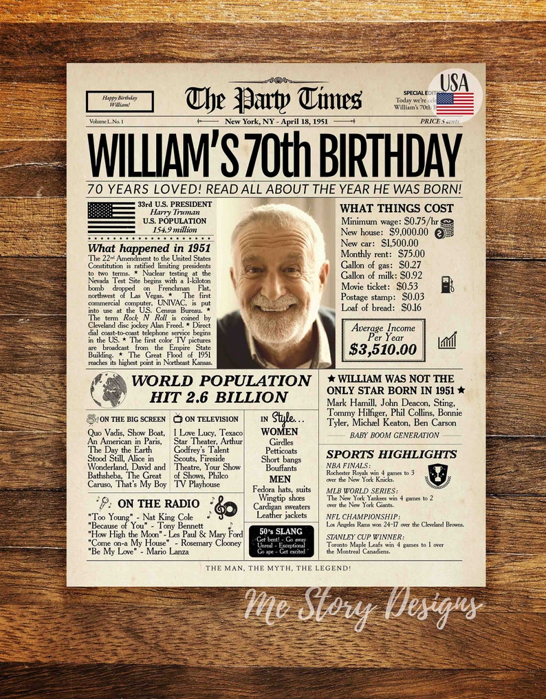70. Geburtstag Zeitung Poster Zeichen druckbare 70. Etsy
