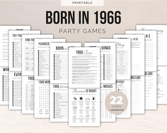 Juegos para fiestas de 60 cumpleaños / Trivial sobre nacidos en 1966 / Paquete 22 en 1 / Imprimible