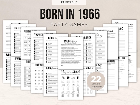 60th Birthday Party Games | Born in 1966 Trivia | 22-in-1 Bundle | Printable