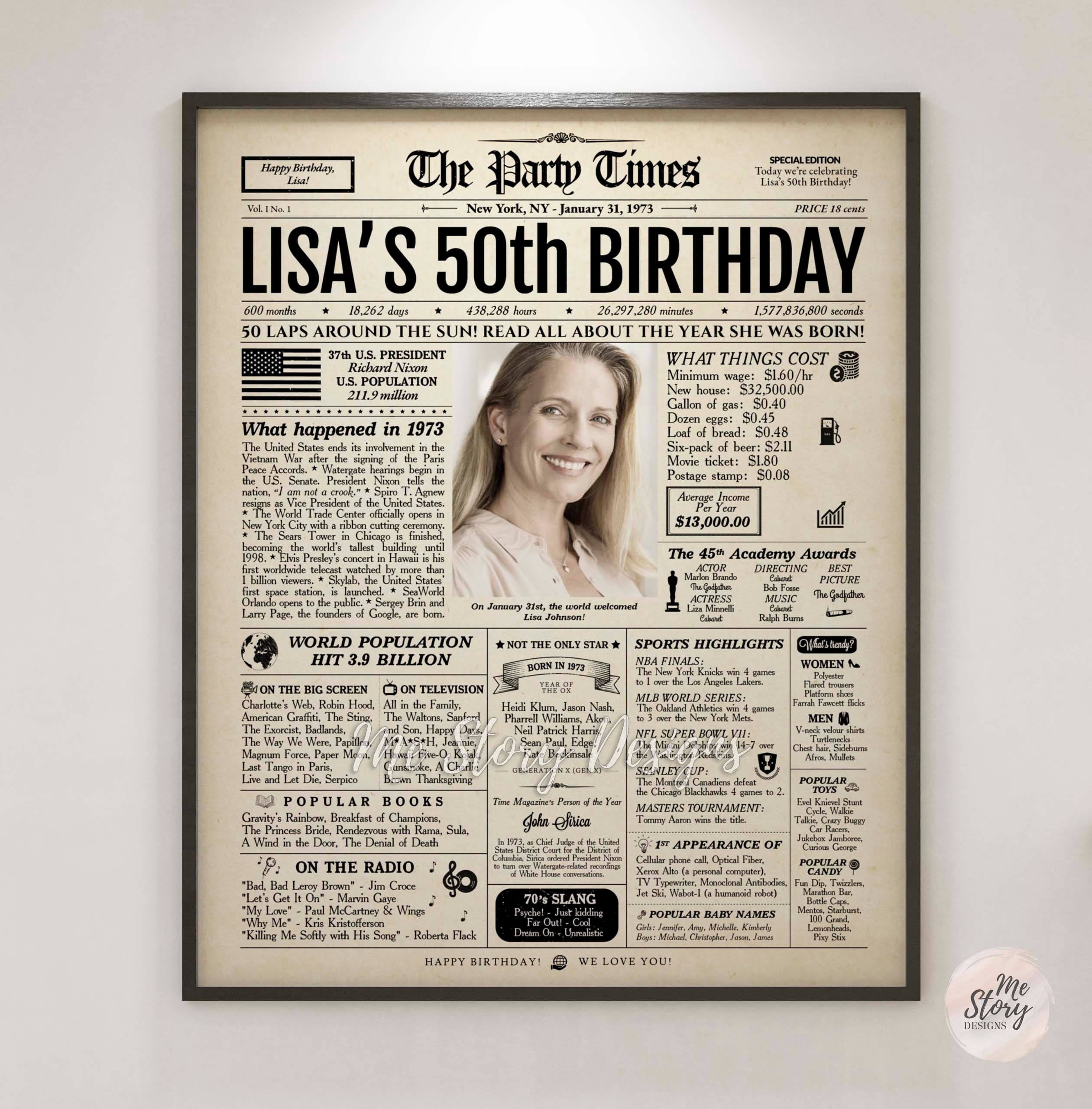 50th Birthday Newspaper Poster Sign 50th Birthday Gift for Etsy UK