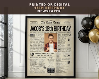 Personalized 18th Birthday Newspaper Poster | Printed or Digital | Framed or Canvas