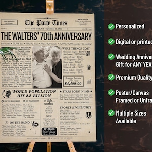 70th Anniversary Gift Newspaper Poster | Platinum Wedding Anniversary | Printed or Digital image 3