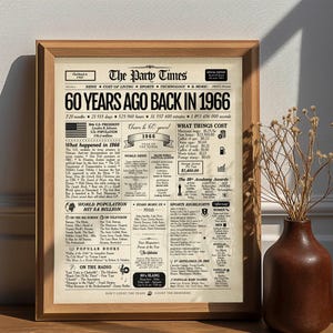 Letrero de periódico para regalo de 60 cumpleaños: Resumen del año 1966 (digital o impreso) imagen 5