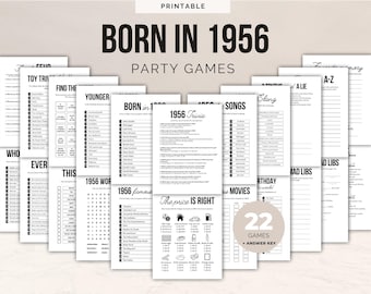 70th Birthday Party Games | Born in 1956 Trivia | 22-in-1 Bundle | Printable