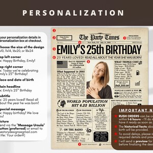 25th Birthday Gift Newspaper Poster| Back in 2001 Sign | Printed or Digital image 4