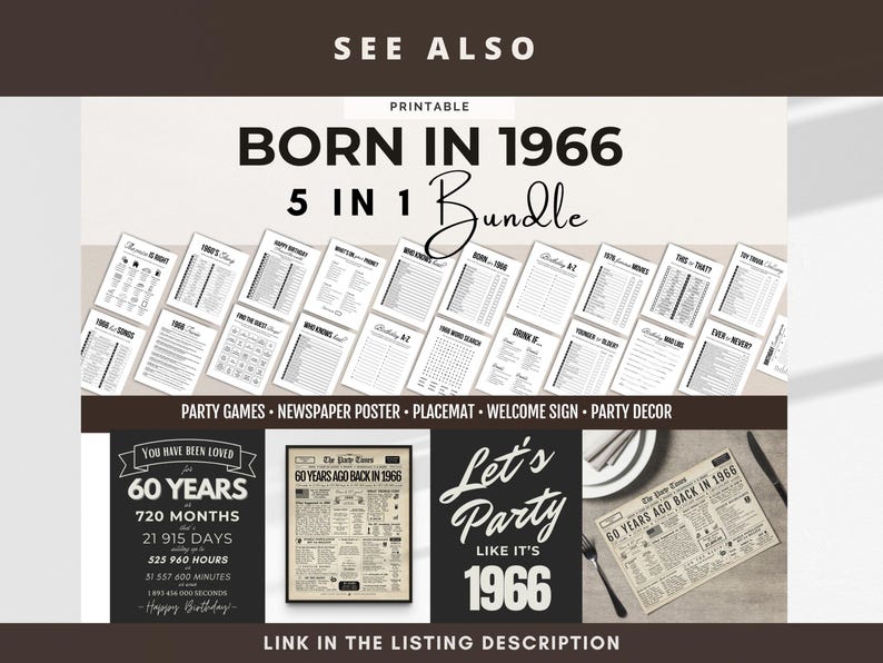 Letrero de periódico para regalo de 60 cumpleaños: Resumen del año 1966 (digital o impreso) imagen 9