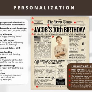 10th Birthday 2016 Newspaper Poster | Personalized Gift for Boys and Girls | Printed or Digital image 8