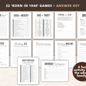 80th Birthday Party Games | Born in 1946 Trivia | 22-in-1 Bundle | Printable image 4