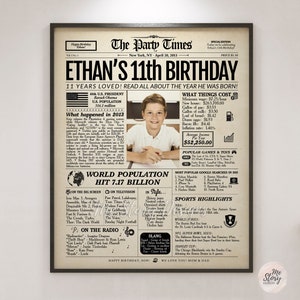 11th Birthday Newspaper Sign, 11th Birthday Gift for Boys and Girls, 2013 Newspaper, 11 Years Ago Back in 2013 Highlights image 2