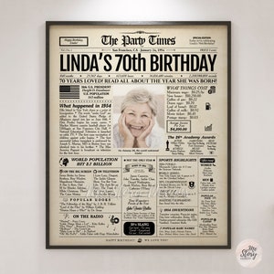 70th Birthday Newspaper Poster, 70th Birthday Gift for Him or Her, 70th Birthday Decorations, Gifts for Men, Gifts for Women, Back in 1954 image 2