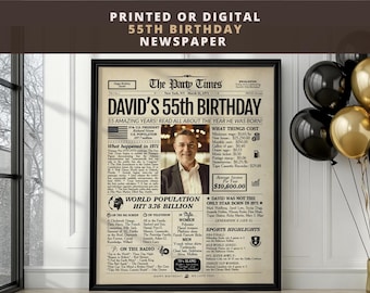 Personalized 55th Birthday Newspaper Poster | Printed or Digital | Framed or Canvas