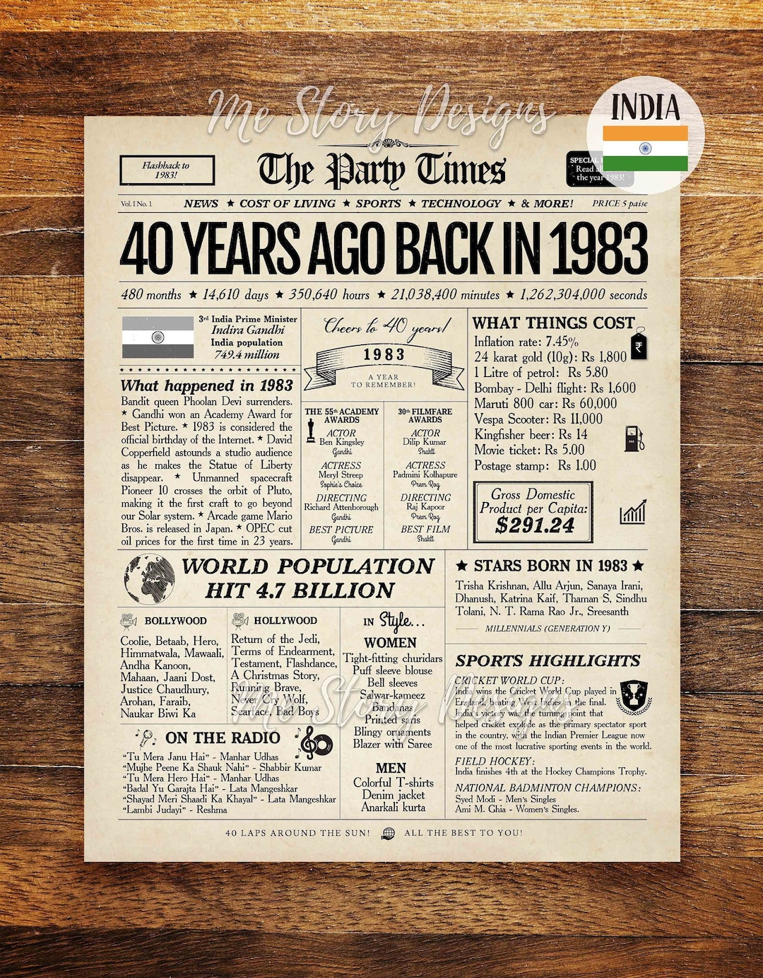 Cuaderno asignación Desaparecer 1983 INDIA 40th Birthday Newspaper INDIAN 40th Anniversary - Etsy España