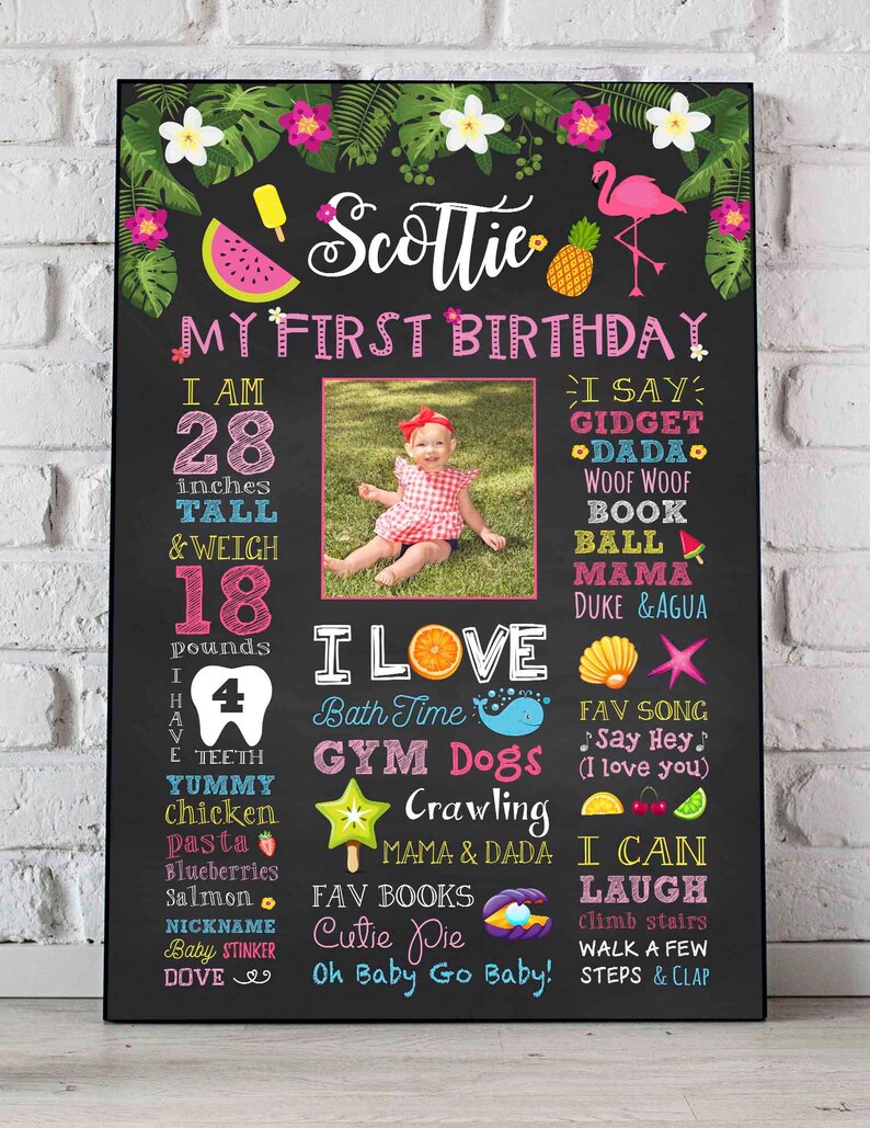 Hawaiian Birthday Party sign Tropical Birthday Poster Flamingo Pool Party Birthday Sign Hawaiian Luau 1st Birthday Chalkboard Sign