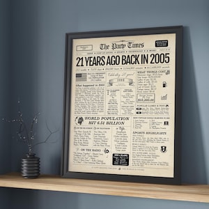 21st Birthday Gift Newspaper Sign 2005 Year in Review | Digital or Printed image 5