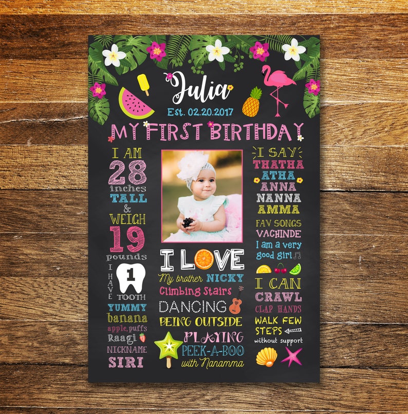 Hawaiian Birthday Party sign Tropical Birthday Poster Flamingo Pool Party Birthday Sign Hawaiian Luau 1st Birthday Chalkboard Sign