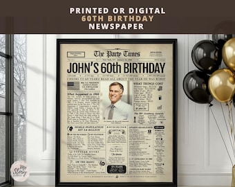 Personalized 60th Birthday Newspaper Poster | Printed or Digital | Framed or Canvas