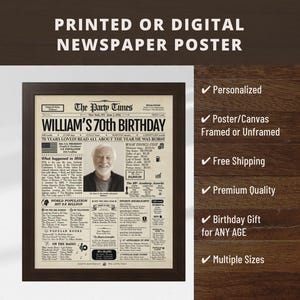 Póster de cumpleaños personalizado de periódico para cualquier edad / Impreso o digital / Enmarcado o lienzo