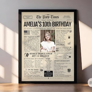 10th Birthday 2016 Newspaper Poster | Personalized Gift for Boys and Girls | Printed or Digital image 4