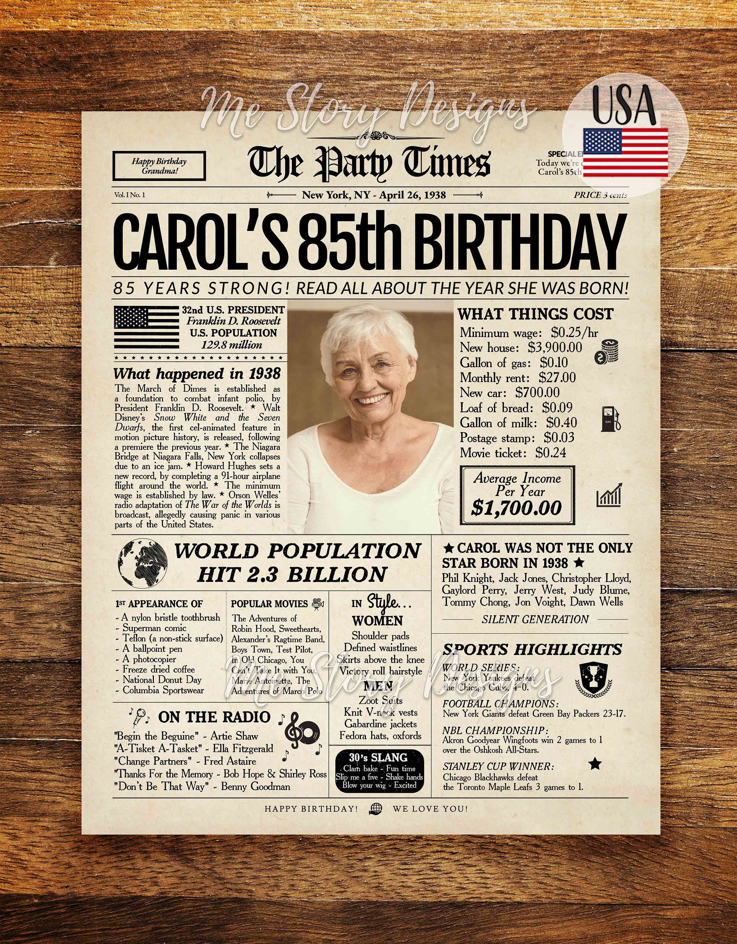 85th Birthday Gift for Women or Men 1938 Newspaper Birthday - Etsy