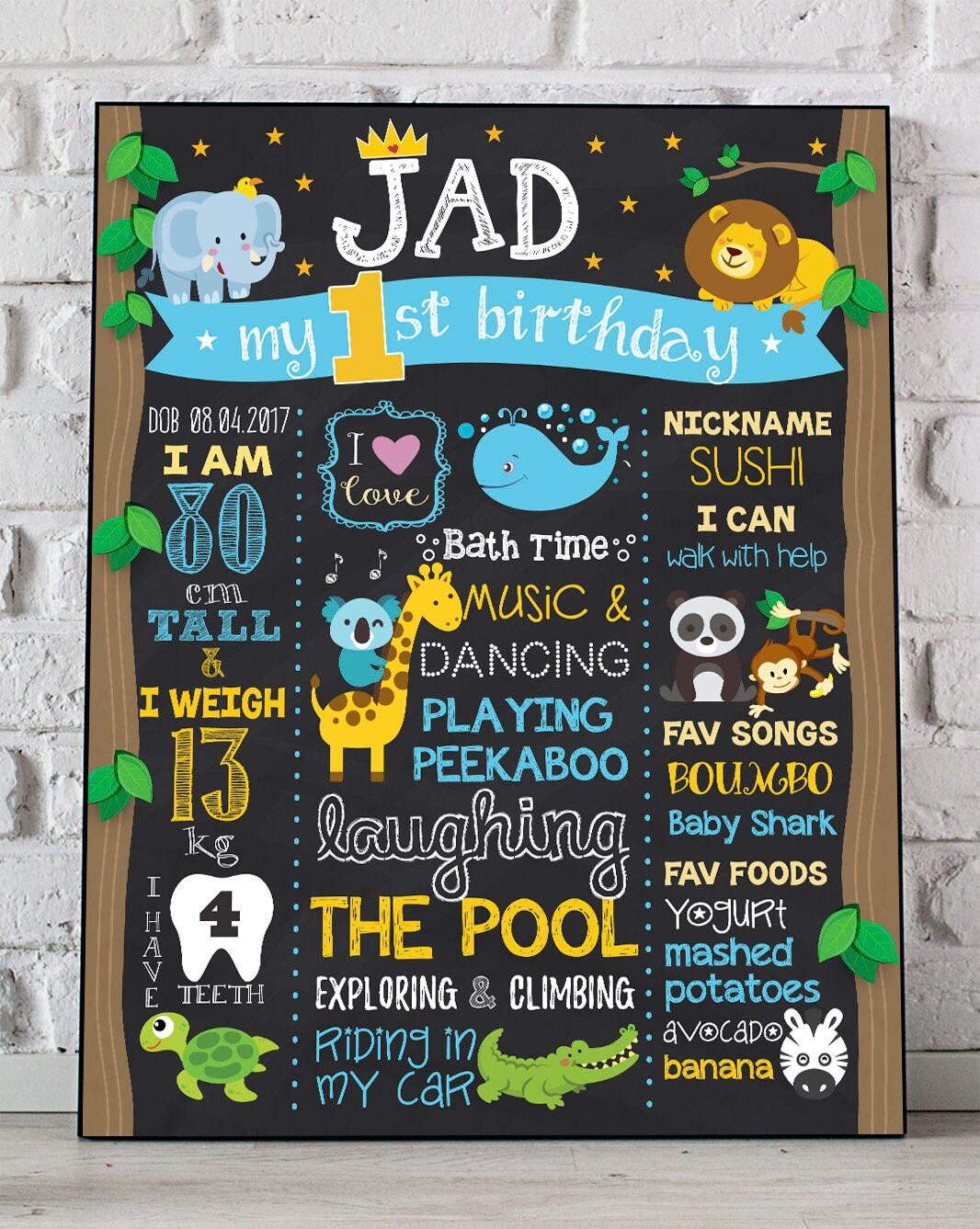 Safari Birthday Decorations Jungle Theme Party Chalkboard Etsy