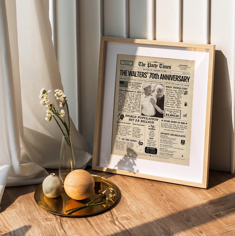 70th Anniversary Gift Newspaper Poster | Platinum Wedding Anniversary | Printed or Digital image 7
