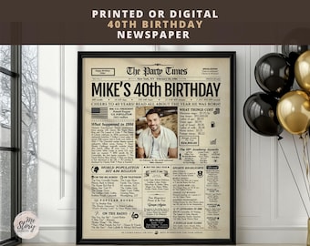 Personalized 40th Birthday Newspaper Poster | Printed or Digital | Framed or Canvas