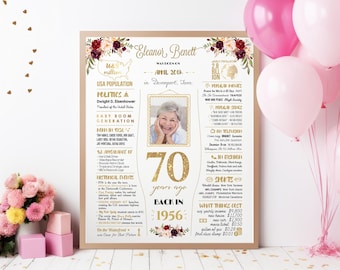 70th Birthday Sign | Personalized Back in 1956 Poster | Digital or Printed