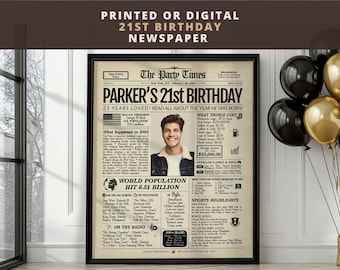 Personalized 21st Birthday Newspaper Poster | Printed or Digital | Framed or Canvas