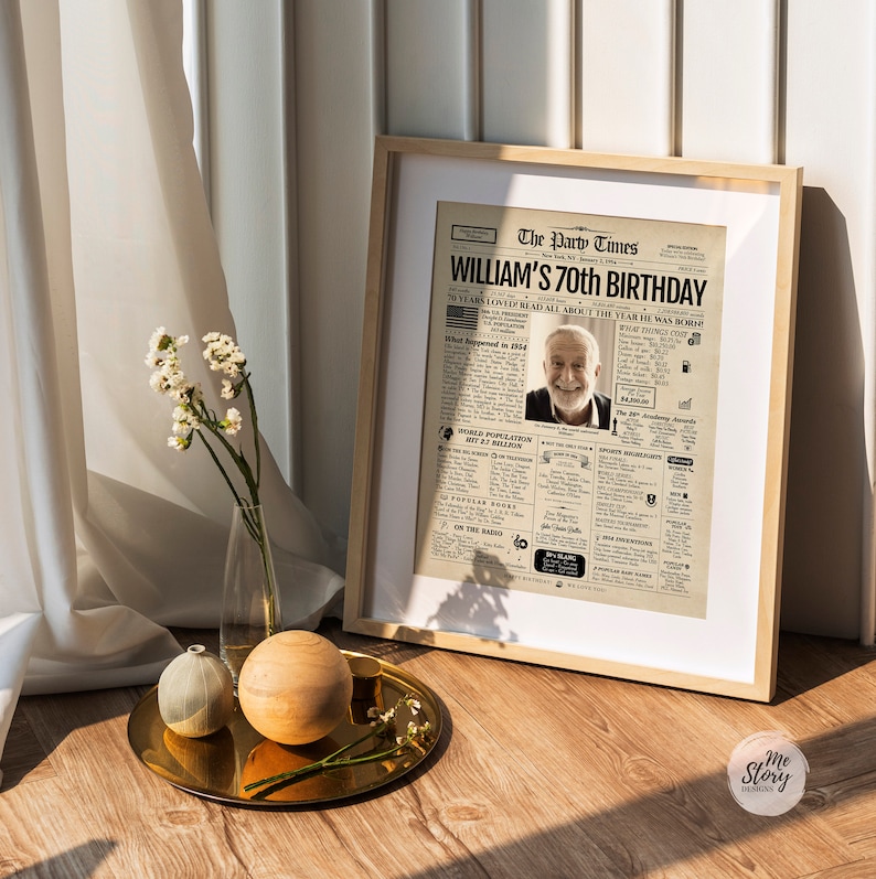 70th Birthday Newspaper Poster, 70th Birthday Gift for Him or Her, 70th Birthday Decorations, Gifts for Men, Gifts for Women, Back in 1954 image 3