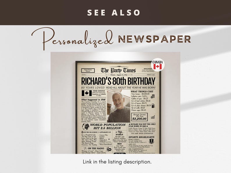 80th Birthday Canadian Newspaper Sign | 1946 Facts & Highlights | Canadian Edition image 7