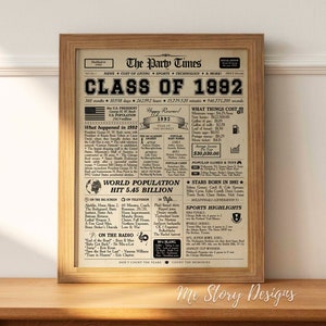 Class of 1992 NEWSPAPER Poster 1992 Class Reunion High | Etsy