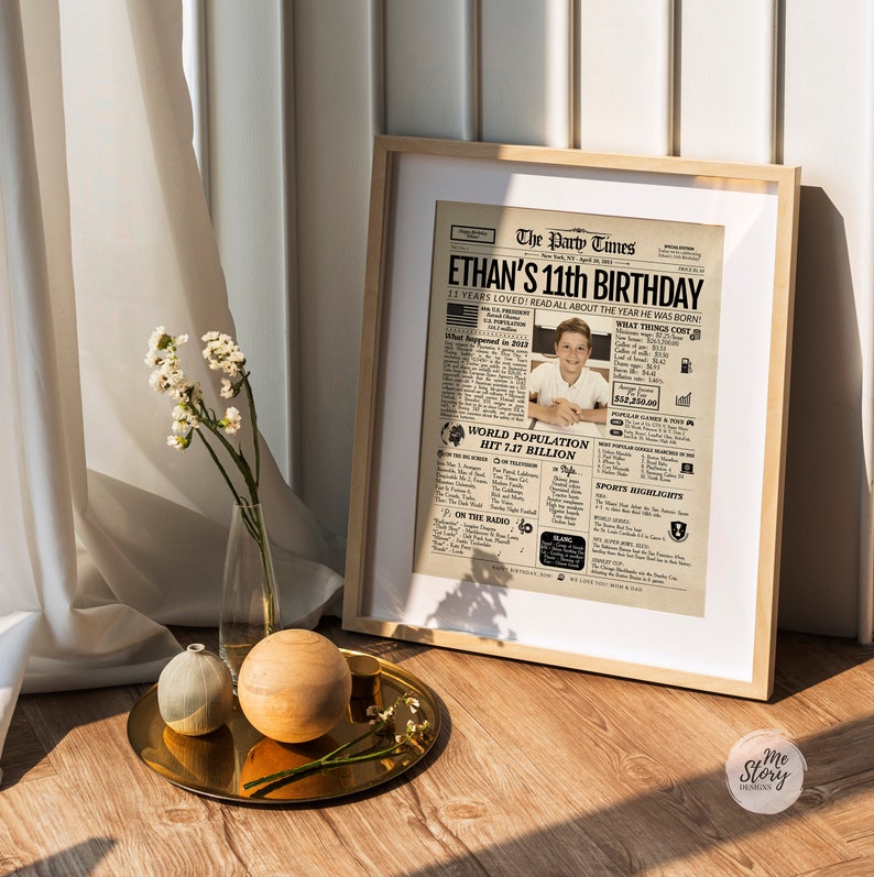 11th Birthday Newspaper Sign, 11th Birthday Gift for Boys and Girls, 2013 Newspaper, 11 Years Ago Back in 2013 Highlights image 3