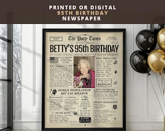Personalized 95th Birthday Newspaper Poster | Printed or Digital | Framed or Canvas
