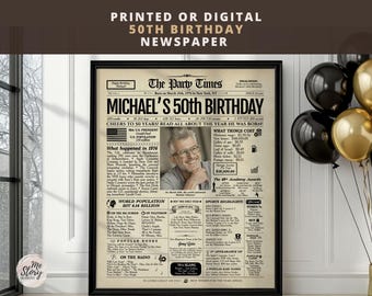 Personalized 50th Birthday Newspaper Poster | Printed or Digital | Framed or Canvas