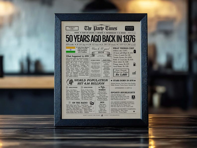 1976 India Newspaper 50th Birthday Sign | 1976 Facts & Highlights | Indian Edition image 4