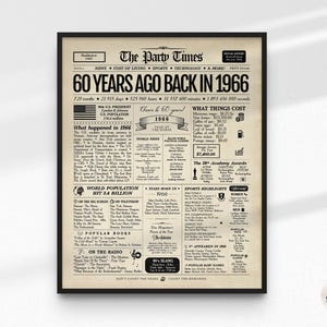 Letrero de periódico para regalo de 60 cumpleaños: Resumen del año 1966 (digital o impreso) imagen 2