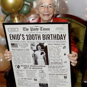 100th Birthday Newspaper Poster | 1926 Personalized Gift | Printed or Digital image 6