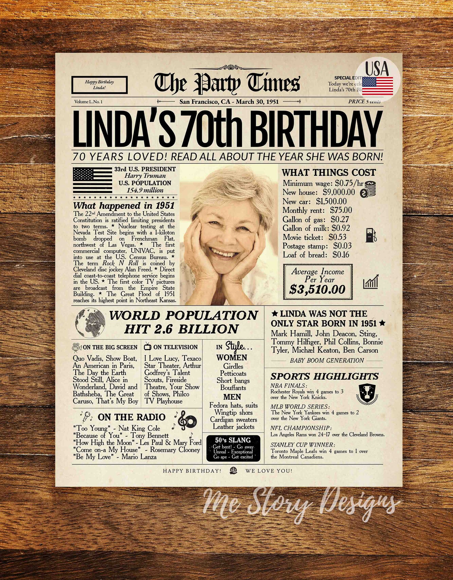 70th Birthday Newspaper Poster Sign PRINTABLE 70th birthday | Etsy