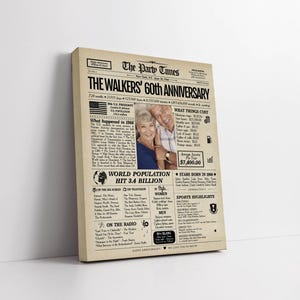 Poster di giornale per il 60° anniversario di matrimonio / Anniversario di nozze di diamante / Stampato o digitale immagine 4