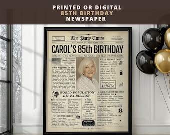 Personalized 85th Birthday Newspaper Poster | Printed or Digital | Framed or Canvas