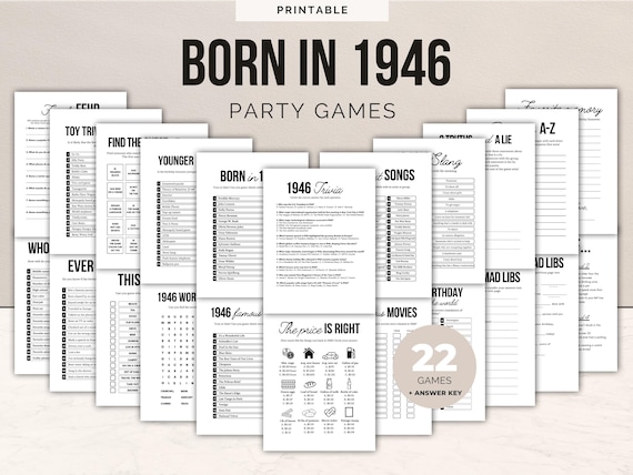 80th Birthday Party Games | Born in 1946 Trivia | 22-in-1 Bundle | Printable