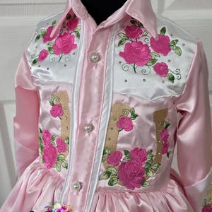 Girls western show dress, pink cowgirl show dress, western pageant dress, pink floral western dress, pink embroidery western dress