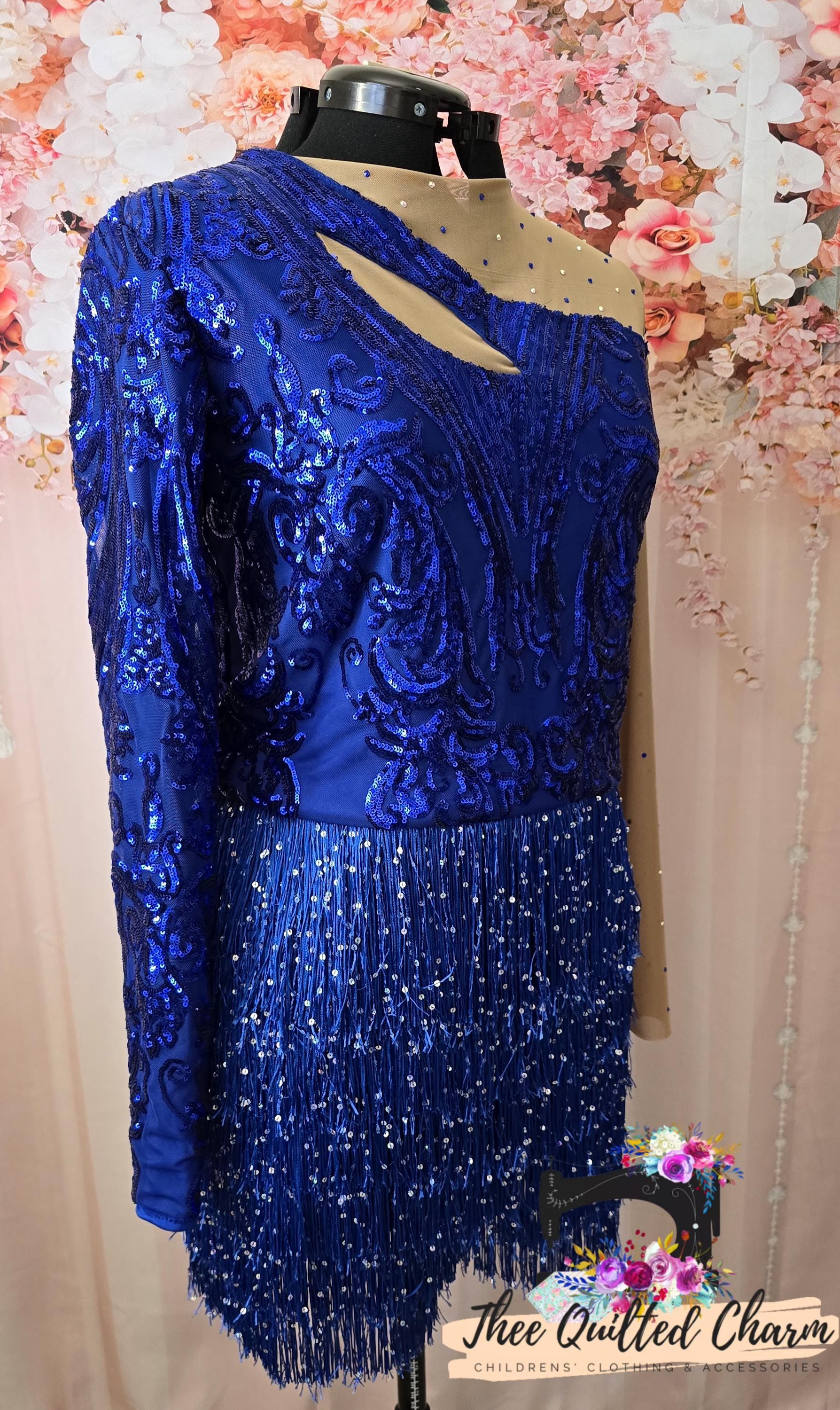 blue sequin dress accessories Dance Outfit: Rhinestone Fringe Quinceañera Costume school event dress 100% Organic Cotton Gauze US Size:16W True to size