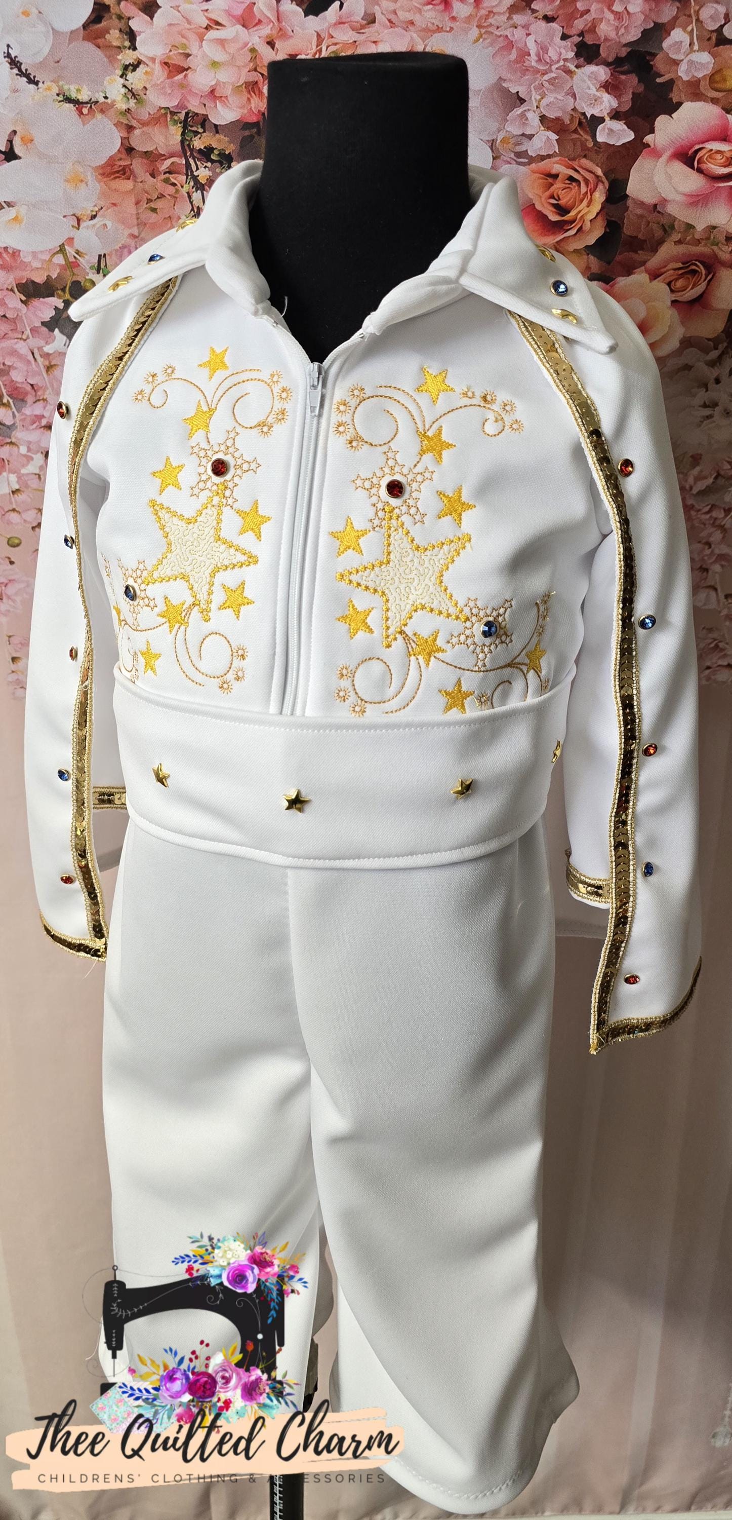 White Rock n Roll Costume: Embroidered Jumpsuit with Cape & Belt