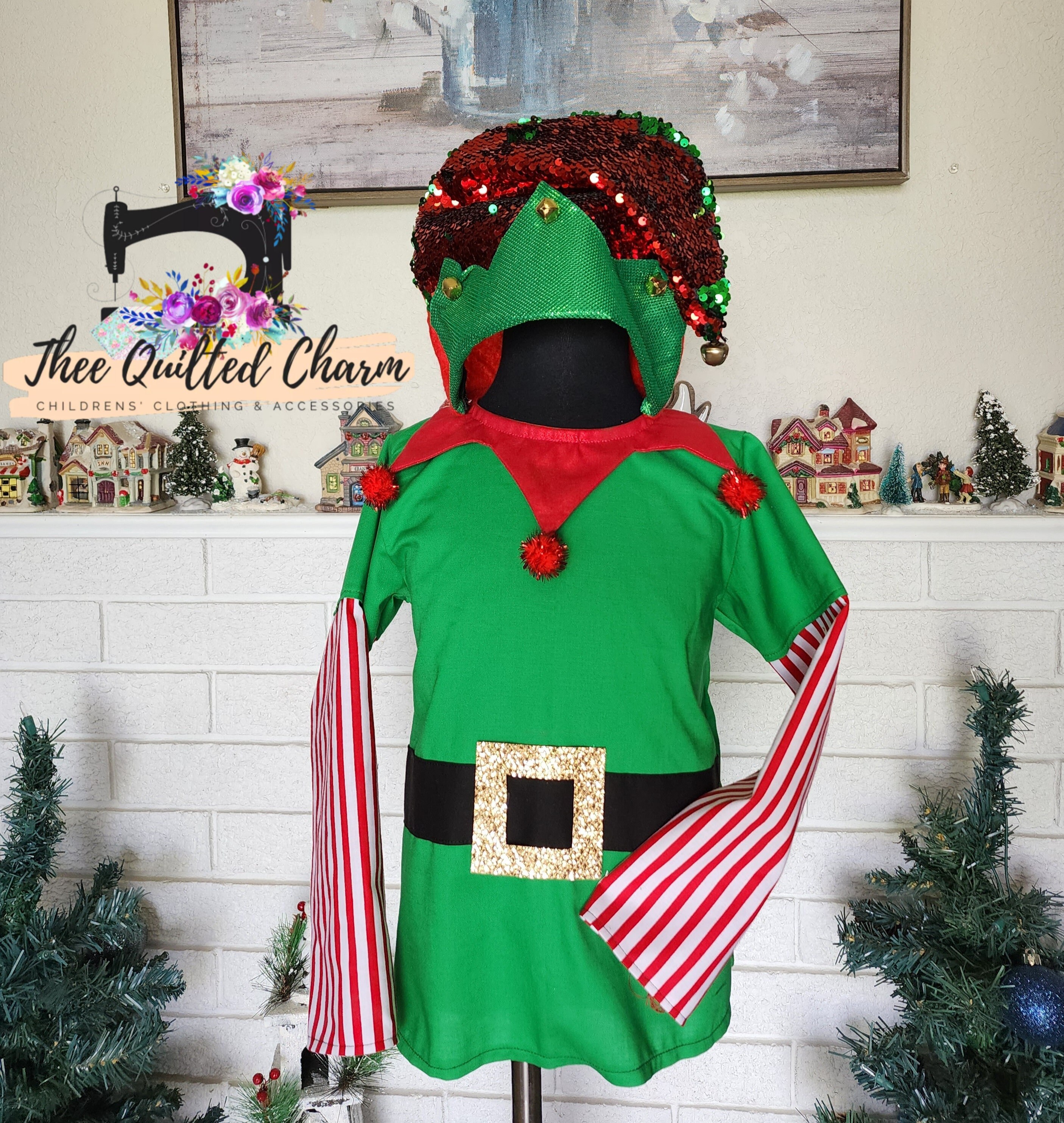 Flovey Kid's Elf Costume Set - Christmas Elf Outfit For Boys & Girls With Hat, Dress/Shirt, Belt, Socks/Shoe Covers - View #7