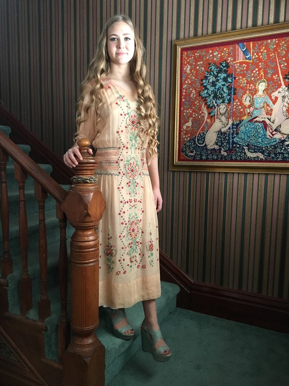 1920s Hungarian Hand Embellished Embroidered Dres
