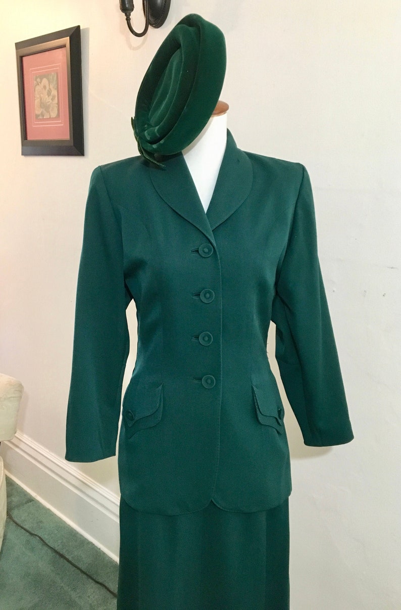 Christmas Sale 1940s Wool Gabardine Suit and Velvet Hat